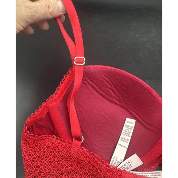 Victorias Secret Dream Angels Red Lace Lined Demi Underwire Bra Sz 34C - Picture 7 of 14